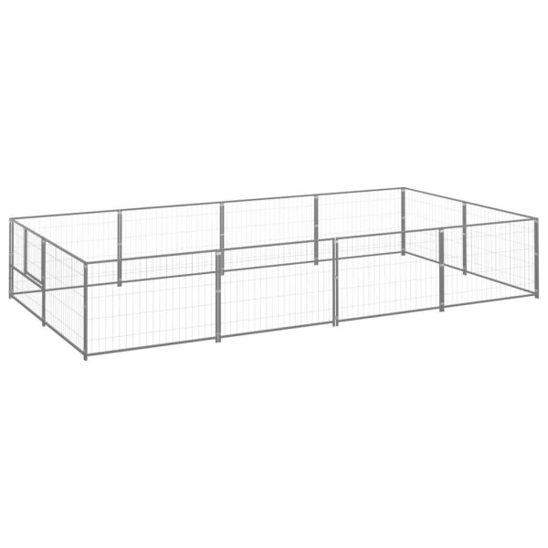 Chenil extérieur cage enclos parc animaux chien argenté 8 m² acier Chenil extérieur cage enclos parc animaux chien argenté 8 m² acier