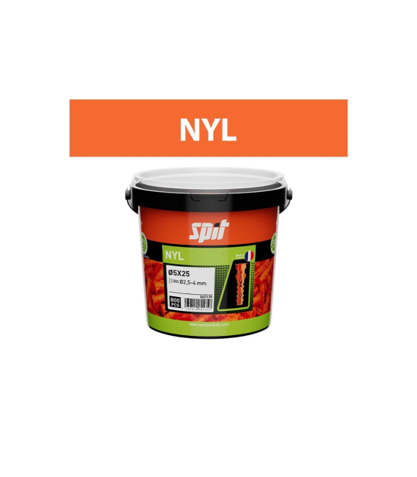 Cheville de fixation légère en nylon 5×25 avec collerette – Seau de 800 – SPIT – 060135 Cheville de fixation légère en nylon 5×25 avec collerette – Seau de 800 – SPIT – 060135