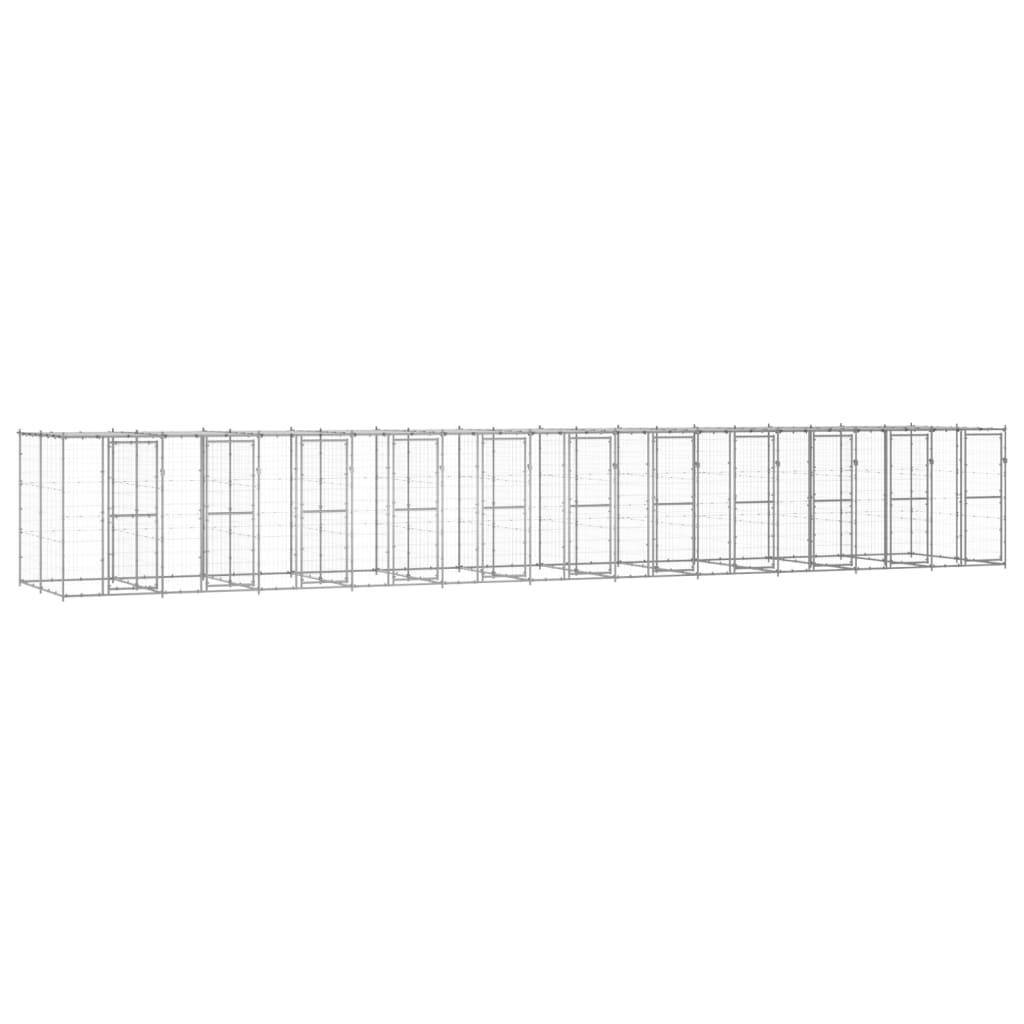 Chenil extérieur cage enclos parc animaux chien extérieur acier galvanisé avec toit 26,62 m²