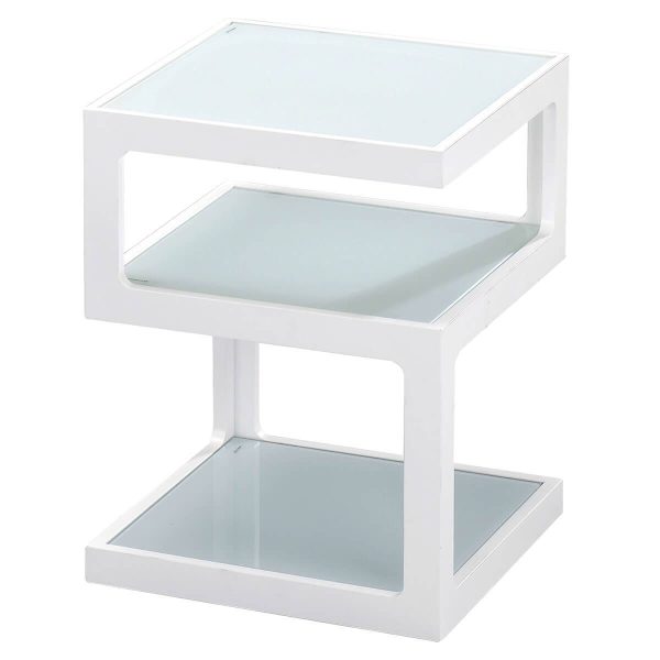 Chevet Blanc 3 Niveaux Plateaux en Verre – CUBIKA Chevet Blanc 3 Niveaux Plateaux en Verre – CUBIKA