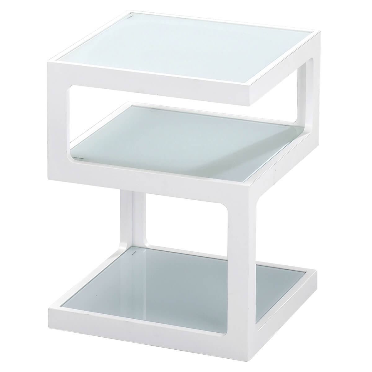 Chevet Blanc 3 Niveaux Plateaux en Verre - CUBIKA