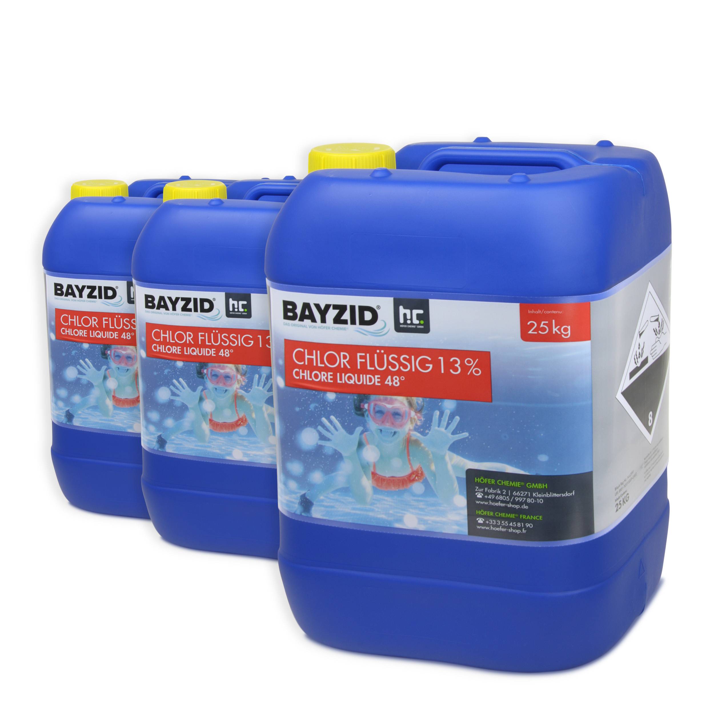 Chlore liquide 48° Bayzid® en bidon de 25 KG (20L) x 3
