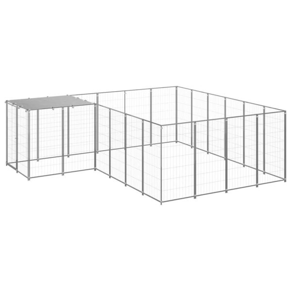 Chenil extérieur cage enclos parc animaux chien argenté 8,47 m² acier Chenil extérieur cage enclos parc animaux chien argenté 8,47 m² acier
