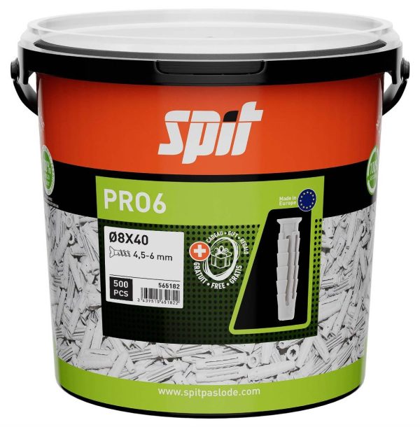 Cheville nylon PRO6 – 8 x 40 sans vis – Seau de 500 – SPIT – 565182 Cheville nylon PRO6 – 8 x 40 sans vis – Seau de 500 – SPIT – 565182