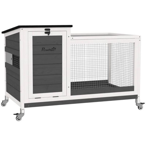 Clapier à lapins intérieur extérieur 92 x 52 x 67 cm bois et métal gris foncé – PANGIVO