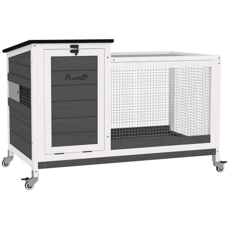 Clapier à lapins intérieur extérieur 92 x 52 x 67 cm bois et métal gris foncé - PANGIVO