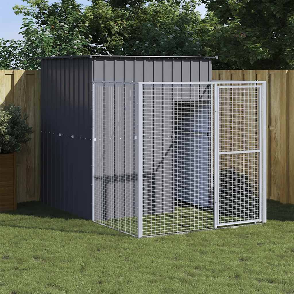 Chenil pour chien avec enclos grillagé acier galvanisé Anthracite – ComfortXL Pet Living