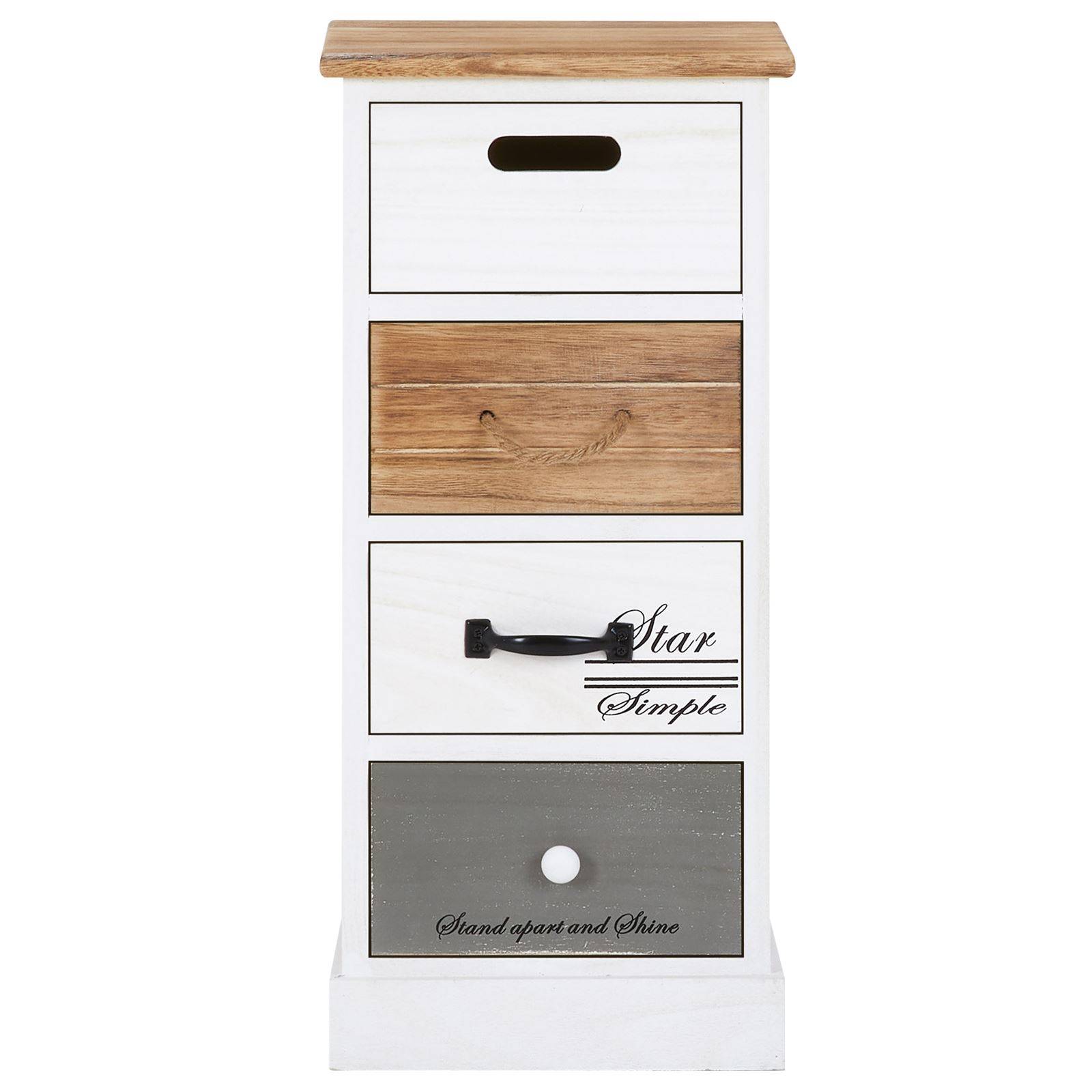 Chiffonnier SALVA H 77 cm en bois massif - Blanc, gris et brun