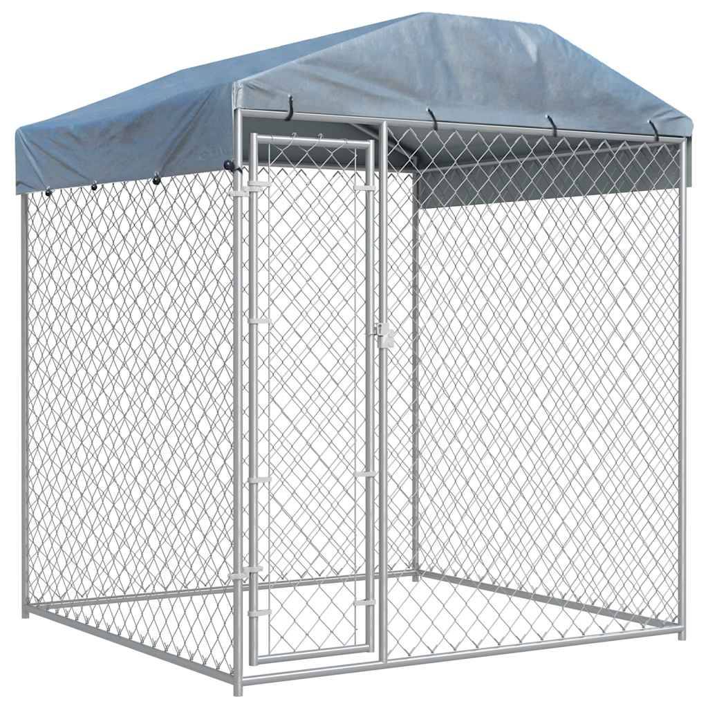 Chenil carré avec toit pour chien en acier galvanisé 193x193x225 cm – ComfortXL Outdoor Living