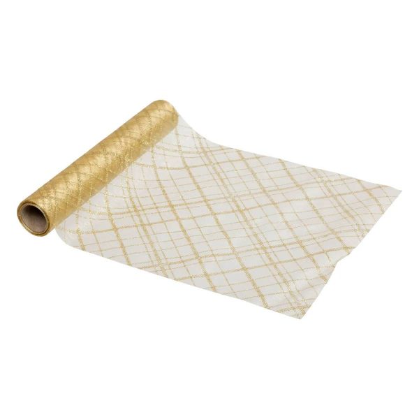 Chemin de Table en Tissu «Carreaux» 28x500cm Or Chemin de Table en Tissu «Carreaux» 28x500cm Or