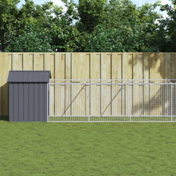 Chenil Niche pour Chien Acier Galvanisé avec Enclos Spacieux et Toit Anthracite – ComfortXL Pet Living