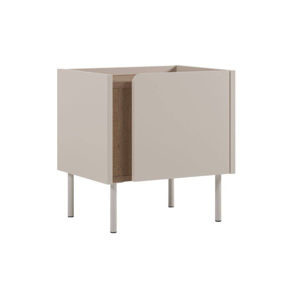 Chevet 1 porte en mélaminé beige et imitation bois avec découpe graphique bandeau – LIWENN Chevet 1 porte en mélaminé beige et imitation bois avec découpe graphique bandeau – LIWENN