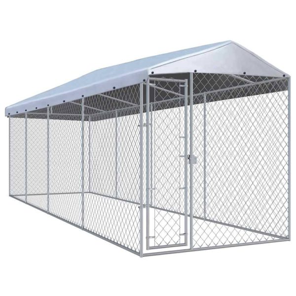 Chenil extra-long avec toit pour chien en acier galvanisé 760x190x225 cm – ComfortXL Outdoor Living