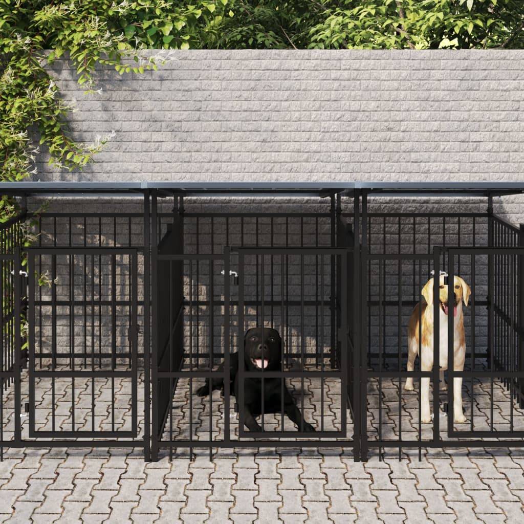 Chenil d'extérieur avec toit pour chiens Acier 16,89 m² vidaXL 3124596