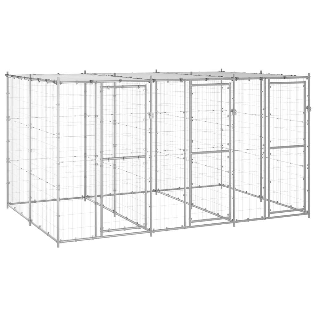 Chenil extérieur cage enclos parc animaux chien extérieur acier galvanisé avec toit 7,26 m²