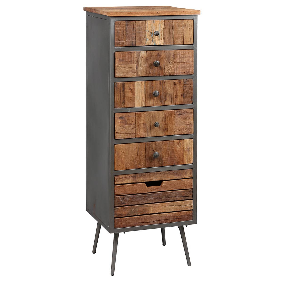 Chiffonnier 6 Tiroirs Acier et Bois Massif - LEONARD