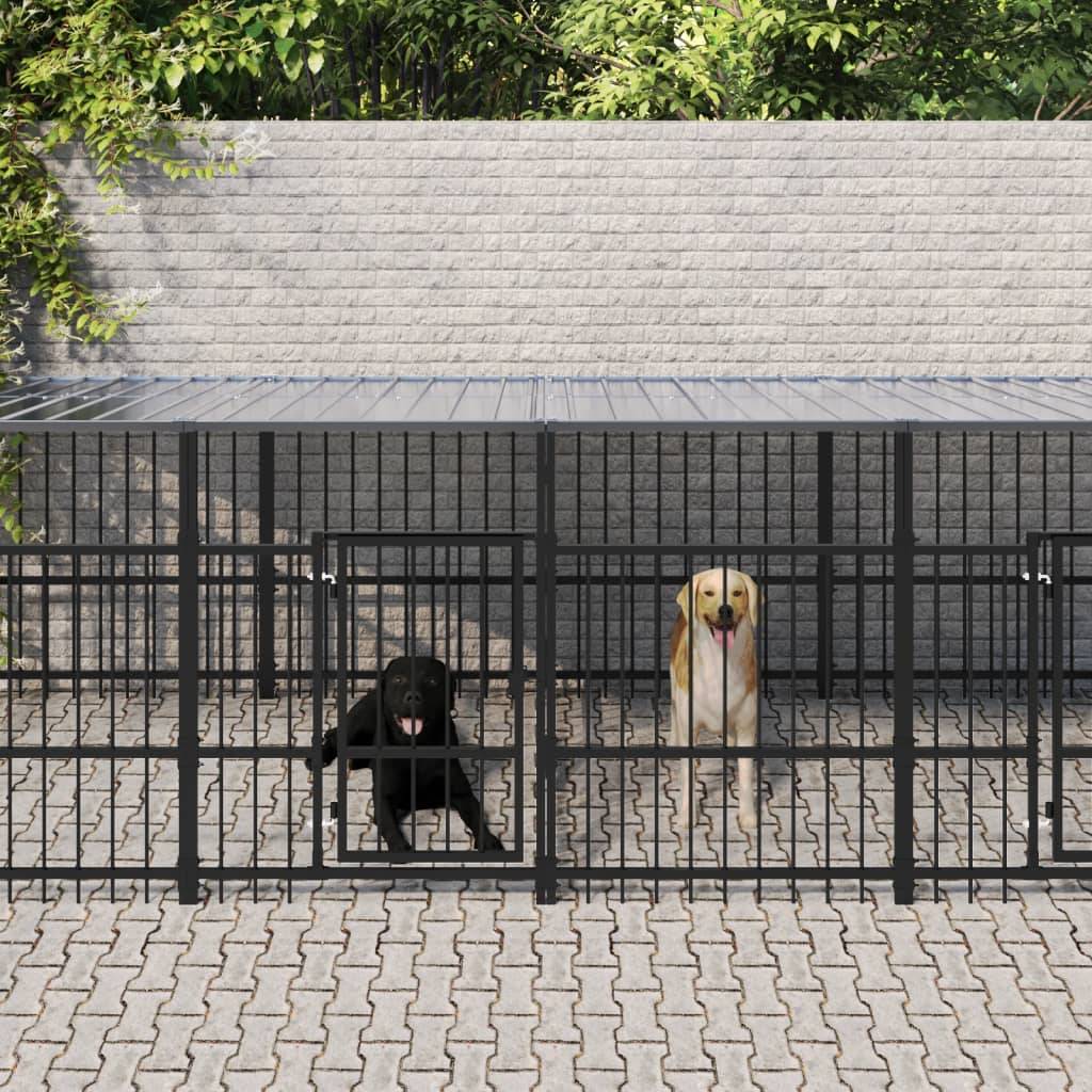 Chenil d'extérieur avec toit pour chiens Acier 18,77 m² vidaXL 3124671
