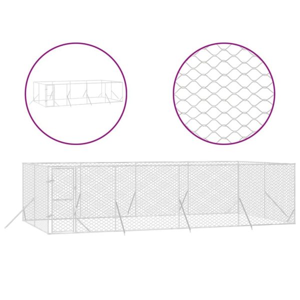 Chenil d’extérieur – Cage d’extérieur pour chiens argenté 8x4x2 m acier galvanisé rj487