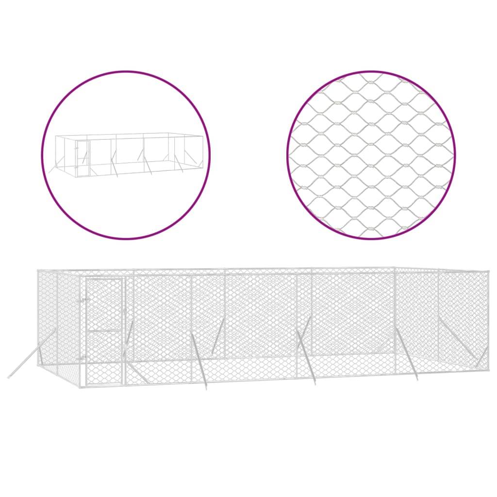 Chenil d'extérieur - Cage d'extérieur pour chiens argenté 8x4x2 m acier galvanisé rj487