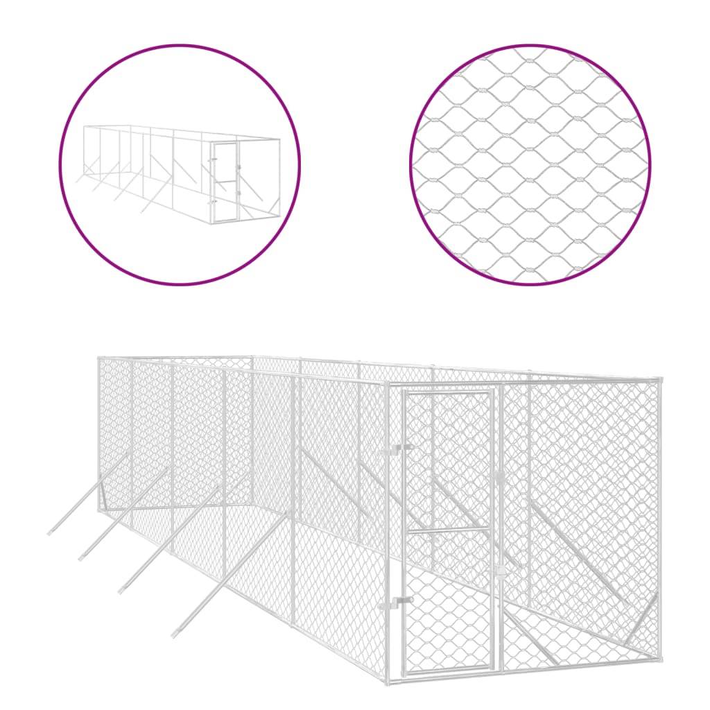 Chenil d'extérieur - Cage d'extérieur pour chiens argenté 2x10x2 m acier galvanisé rj481