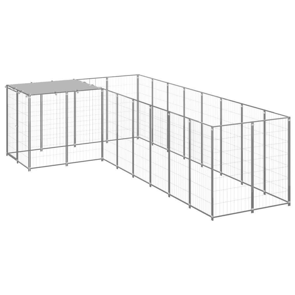 Chenil extérieur cage enclos parc animaux chien argenté 6,05 m² acier