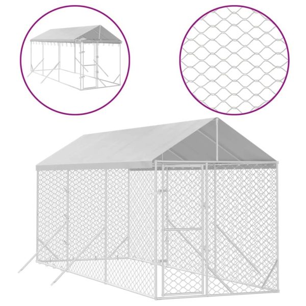 Chenil d’extérieur – Cage d’extérieur pour chiens avec toit argenté 2x6x2,5 m rj490