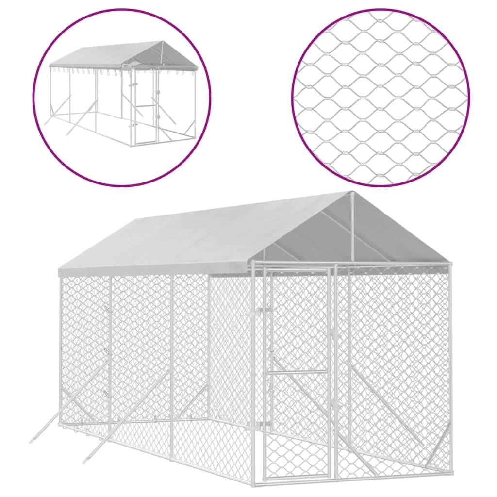 Chenil d'extérieur - Cage d'extérieur pour chiens avec toit argenté 2x6x2,5 m rj490