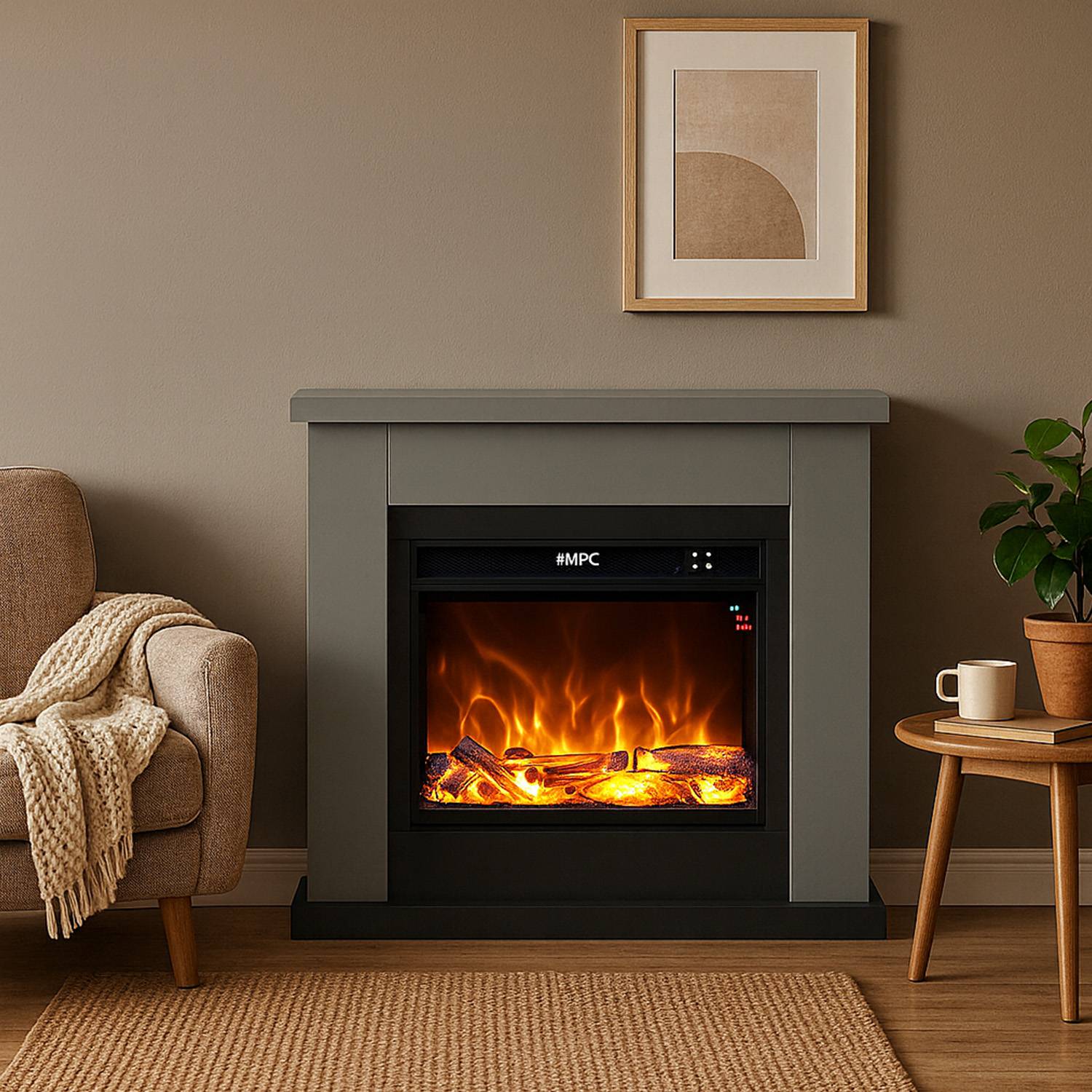 Cheminee electrique muralesol anthracite MDF profondeur 25 cm