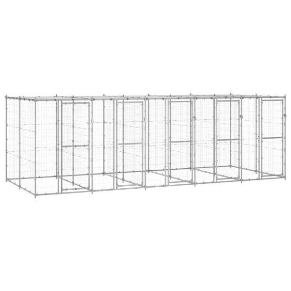 Chenil extérieur cage enclos parc animaux chien extérieur acier galvanisé avec toit 12,1 m²