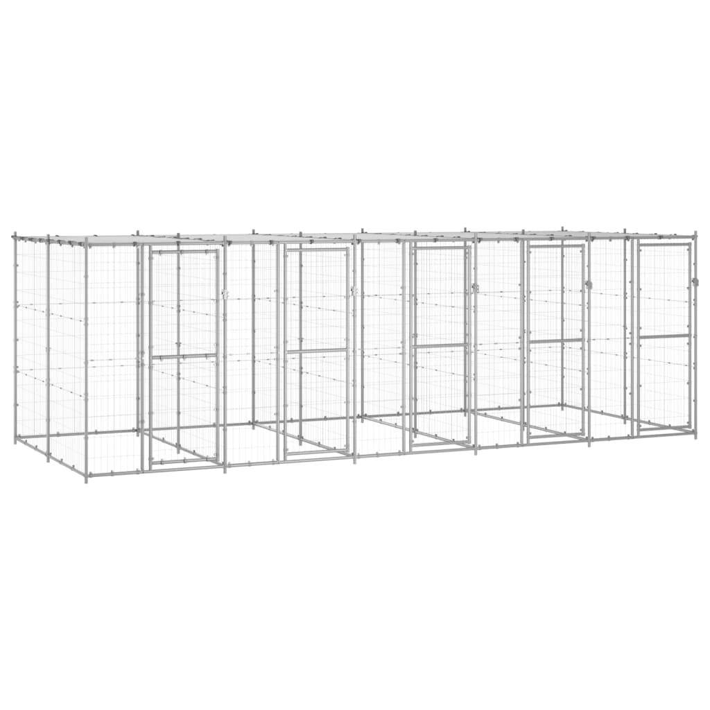 Chenil extérieur cage enclos parc animaux chien extérieur acier galvanisé avec toit 12,1 m²