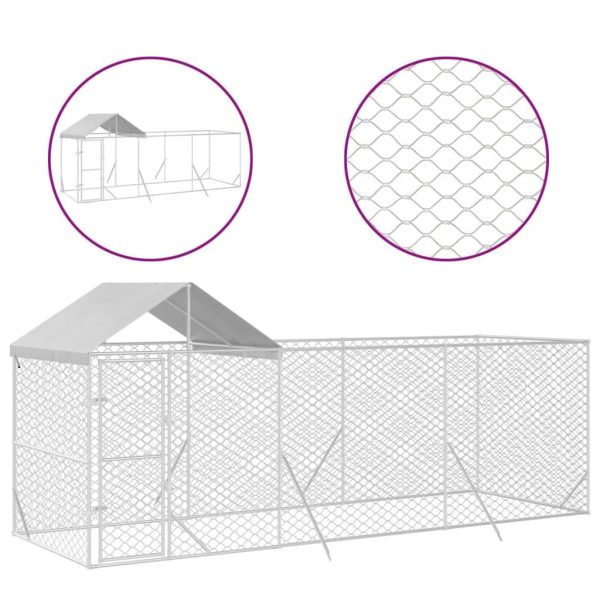 Chenil d’extérieur – Cage d’extérieur pour chiens avec toit argenté 6x2x2,5 m rj497