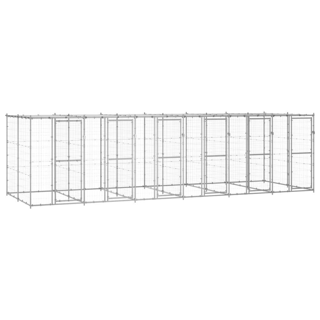 Chenil extérieur cage enclos parc animaux chien extérieur acier galvanisé avec toit 14,52 m²