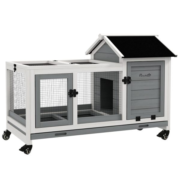 Clapier à Lapin Mobile en Bois sur Roulettes pour Intérieur et Extérieur 108 cm Gris – ComfortXL Outdoor Living
