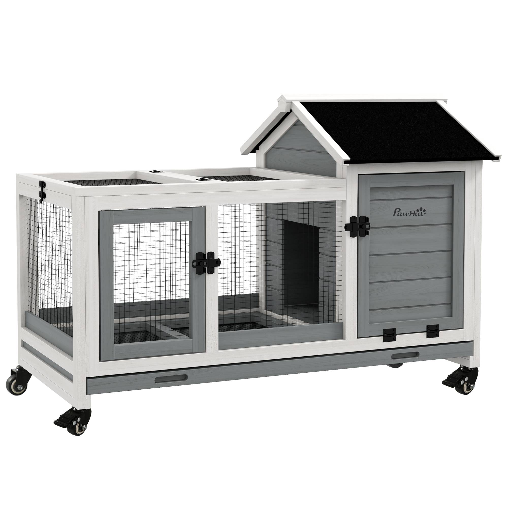 Clapier à Lapin Mobile en Bois sur Roulettes pour Intérieur et Extérieur 108 cm Gris - ComfortXL Outdoor Living