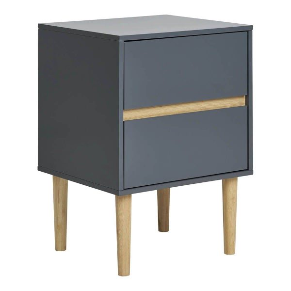 Chevet 2 Tiroirs en MDF Gris Foncé et Bois Naturel – AVEL Chevet 2 Tiroirs en MDF Gris Foncé et Bois Naturel – AVEL