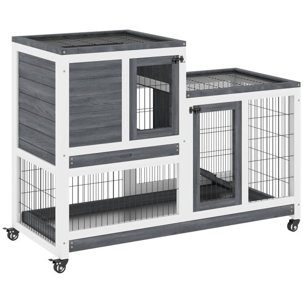 Clapier d’Intérieur Bois à 2 Étages sur Roulettes pour Lapin et Cochon d’Inde 110cm Gris – ComfortXL Outdoor Living Clapier d’Intérieur Bois à 2 Étages sur Roulettes pour Lapin et Cochon d’Inde 110cm Gris – ComfortXL Outdoor Living