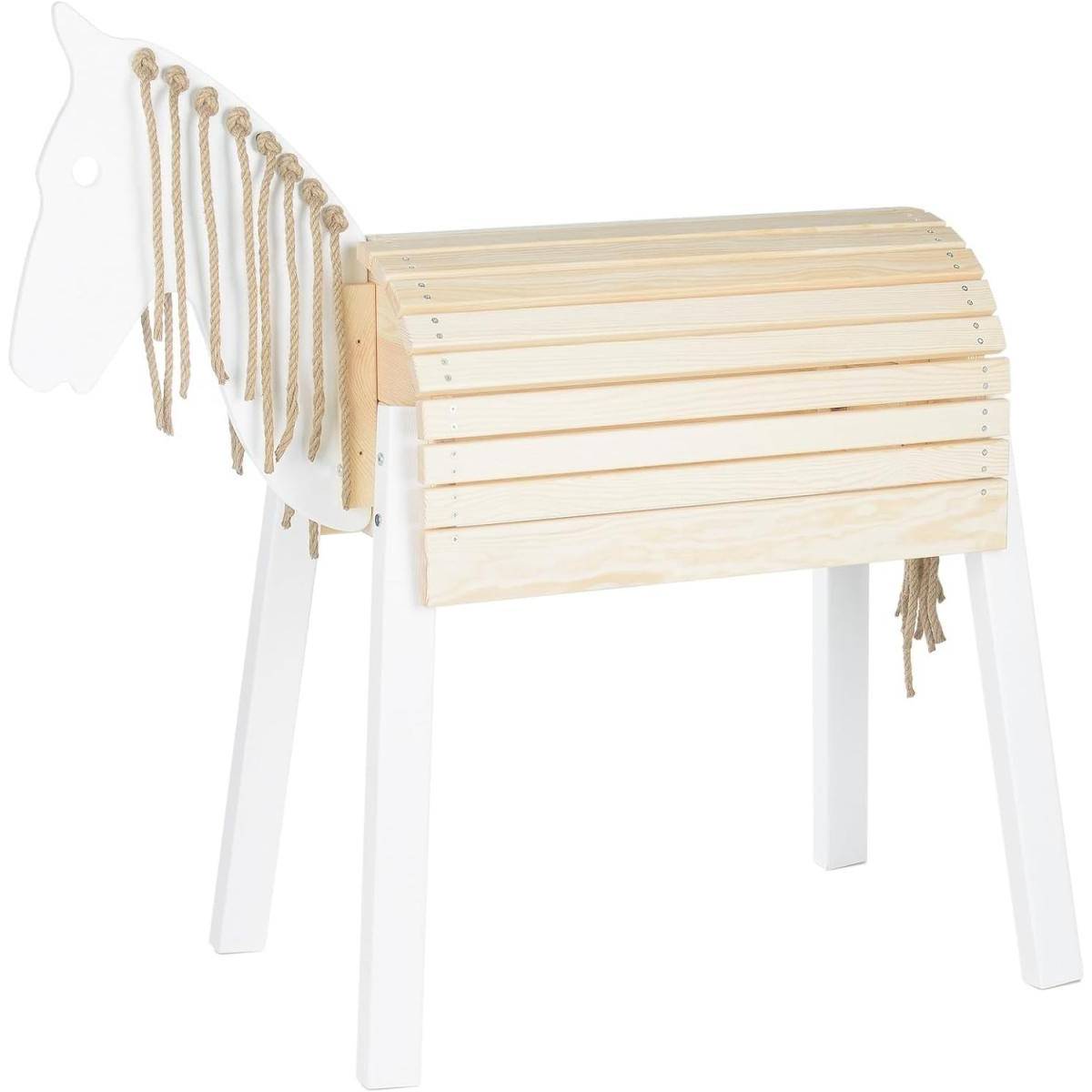 Cheval de Jardin en Bois Naturel Blanc - Décoration Élégante pour Extérieur