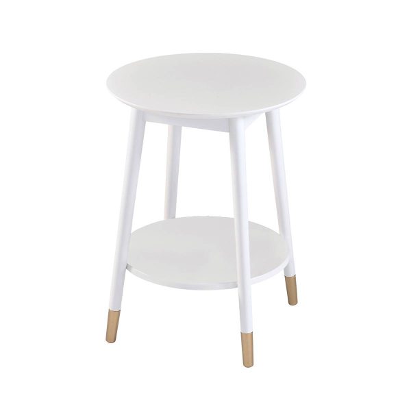 Chevet Rond Laqué Blanche 2 Tablettes Détail Doré – MISSY Chevet Rond Laqué Blanche 2 Tablettes Détail Doré – MISSY
