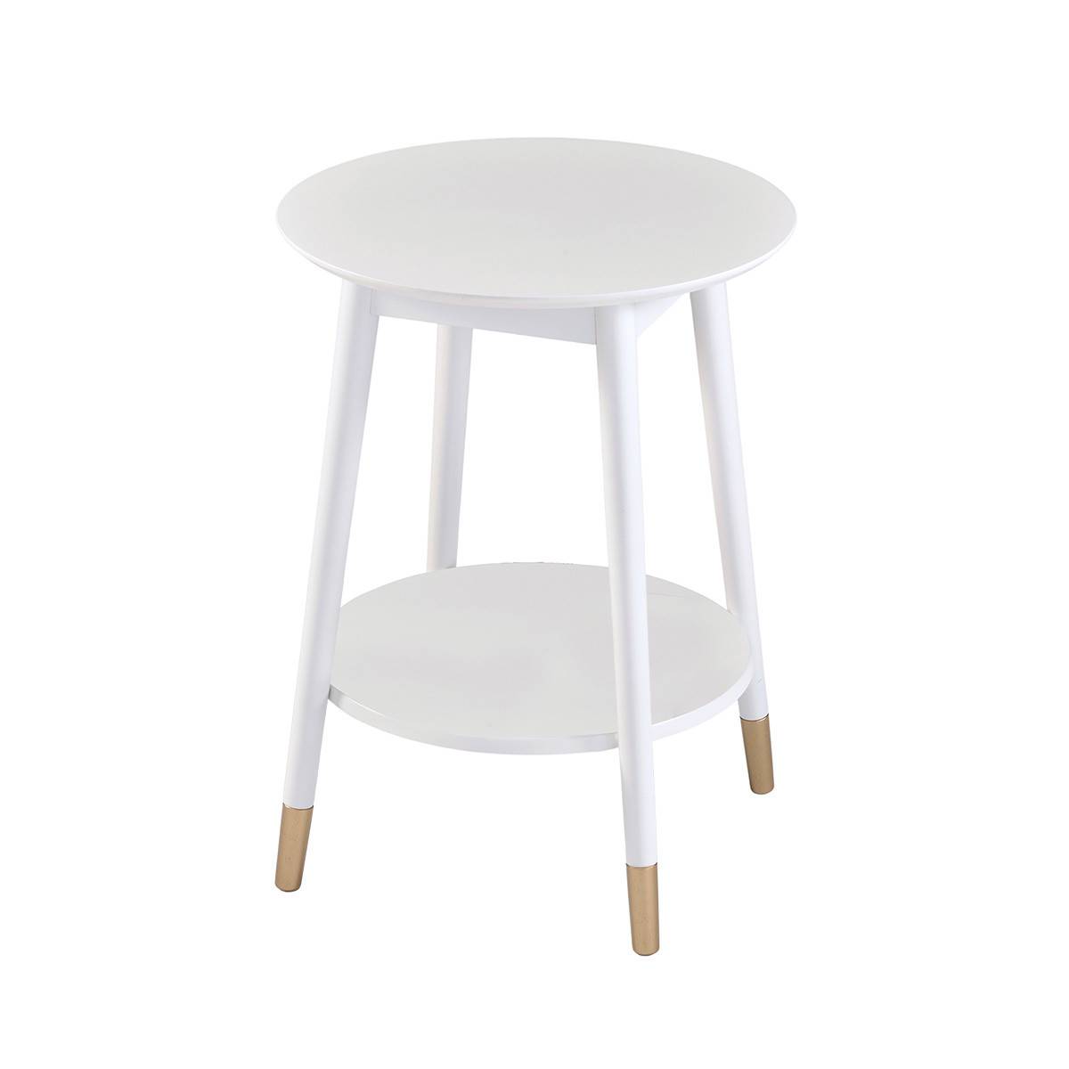 Chevet Rond Laqué Blanche 2 Tablettes Détail Doré - MISSY