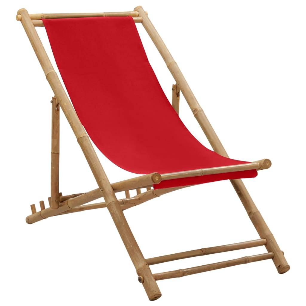 Chilienne de Jardin en Bambou et Toile Pliante et Inclinable pour Extérieur Rouge – ComfortXL Outdoor Living