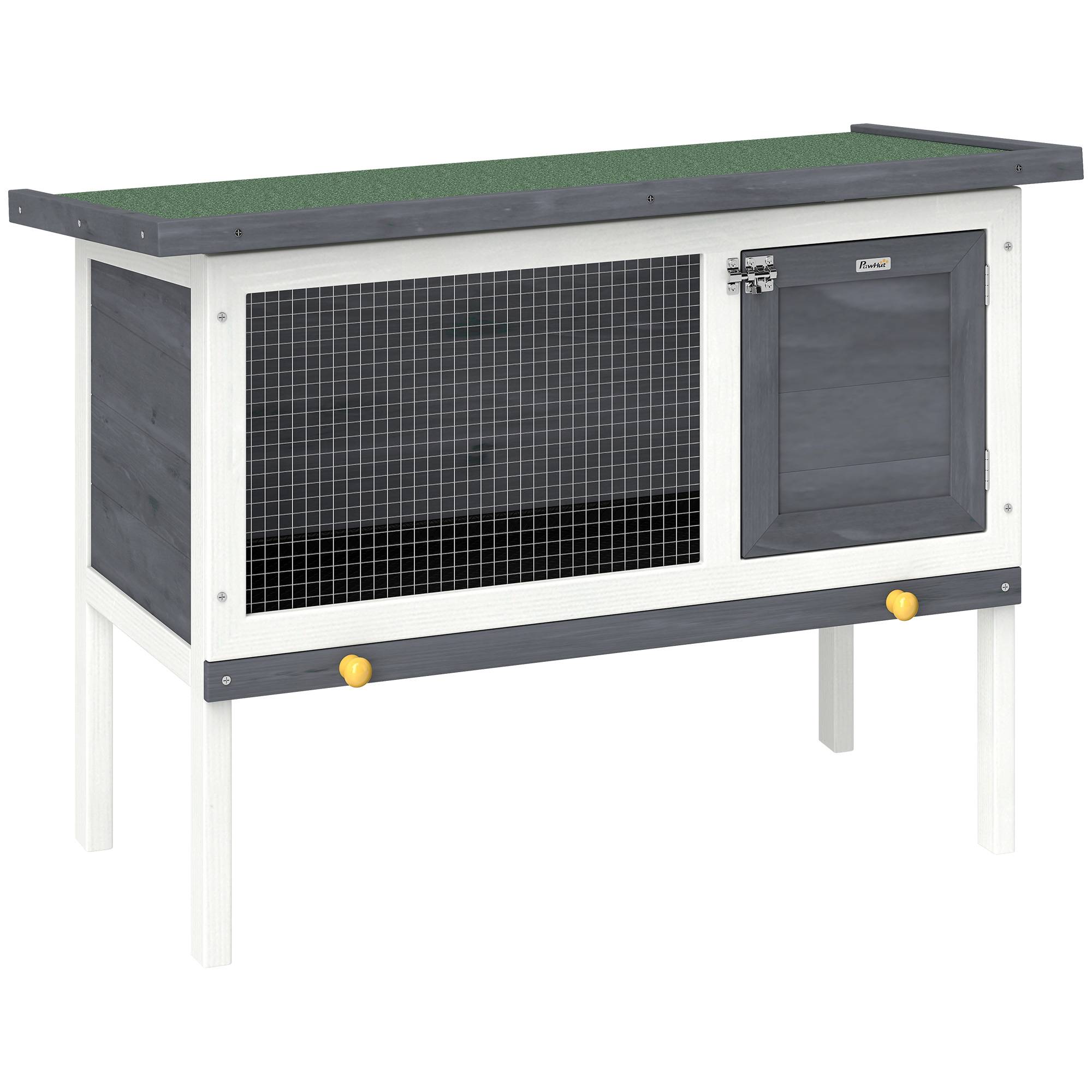 Clapier sur Pieds en Bois de Pin pour Lapin Toit Bitumé Ouvrant 90cm Gris - ComfortXL Outdoor Living