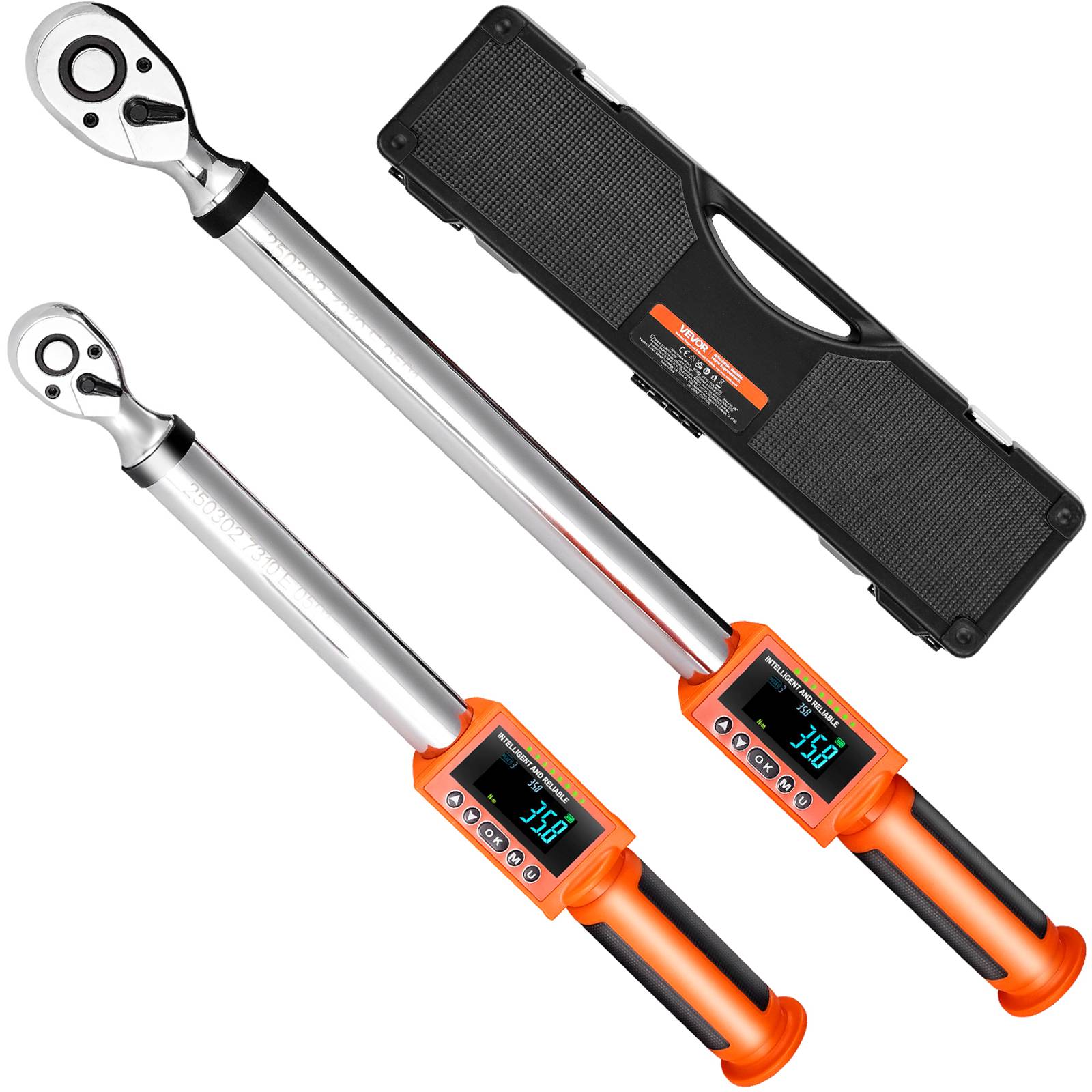 VEVOR Clé dynamométrique numérique 9,5 mm et 13 mm, 72 dents, haute précision, alerte sonore/LED, pour auto et moto, 2 pièces.