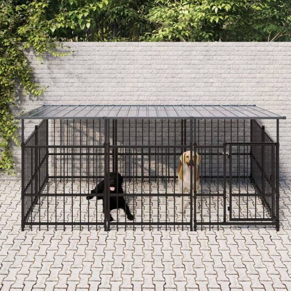 Chenil d’extérieur avec toit pour chiens Acier 3,75 m² vidaXL 3124607 Chenil d’extérieur avec toit pour chiens Acier 3,75 m² vidaXL 3124607