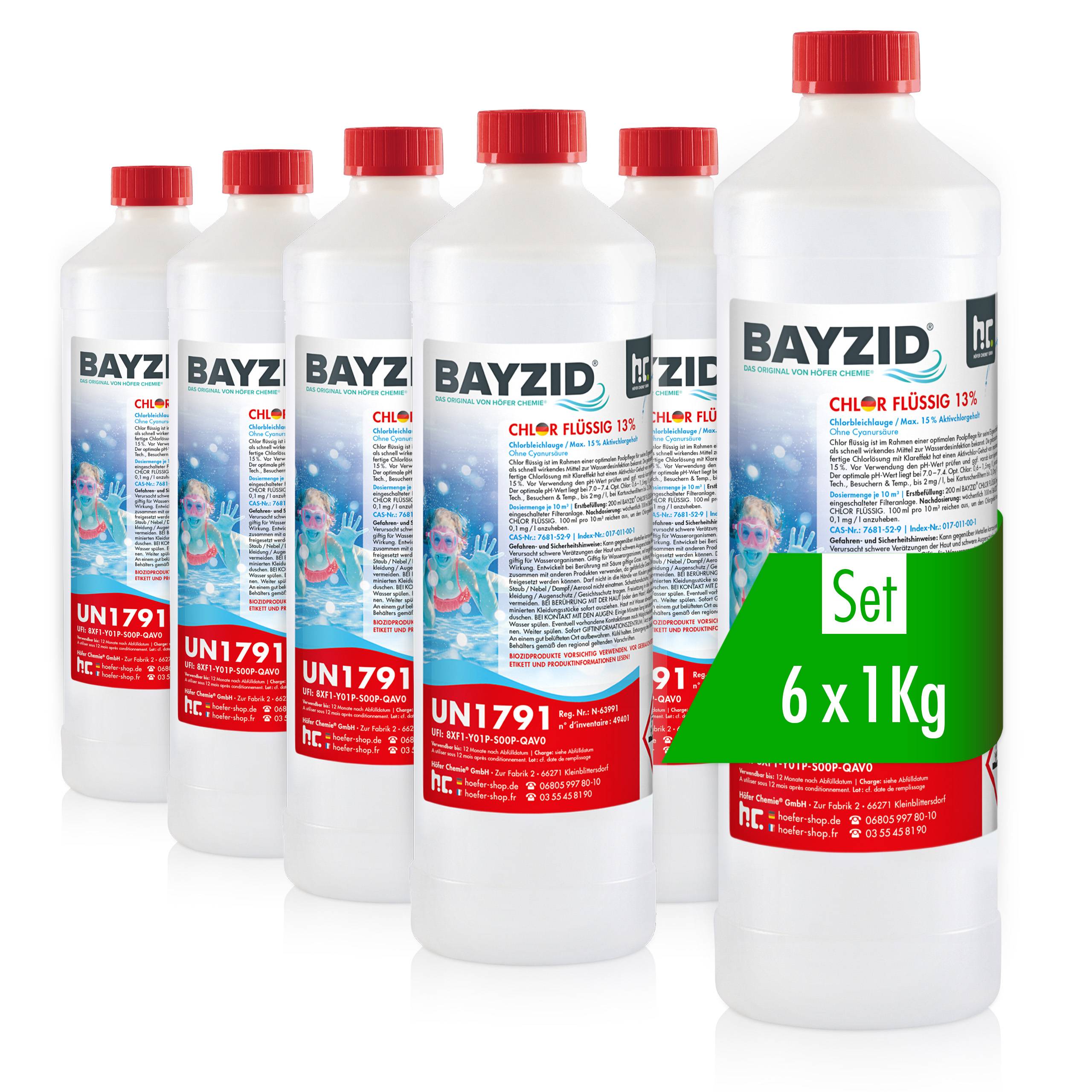 Chlore liquide 48° Bayzid® en bouteille de 1 KG x 6