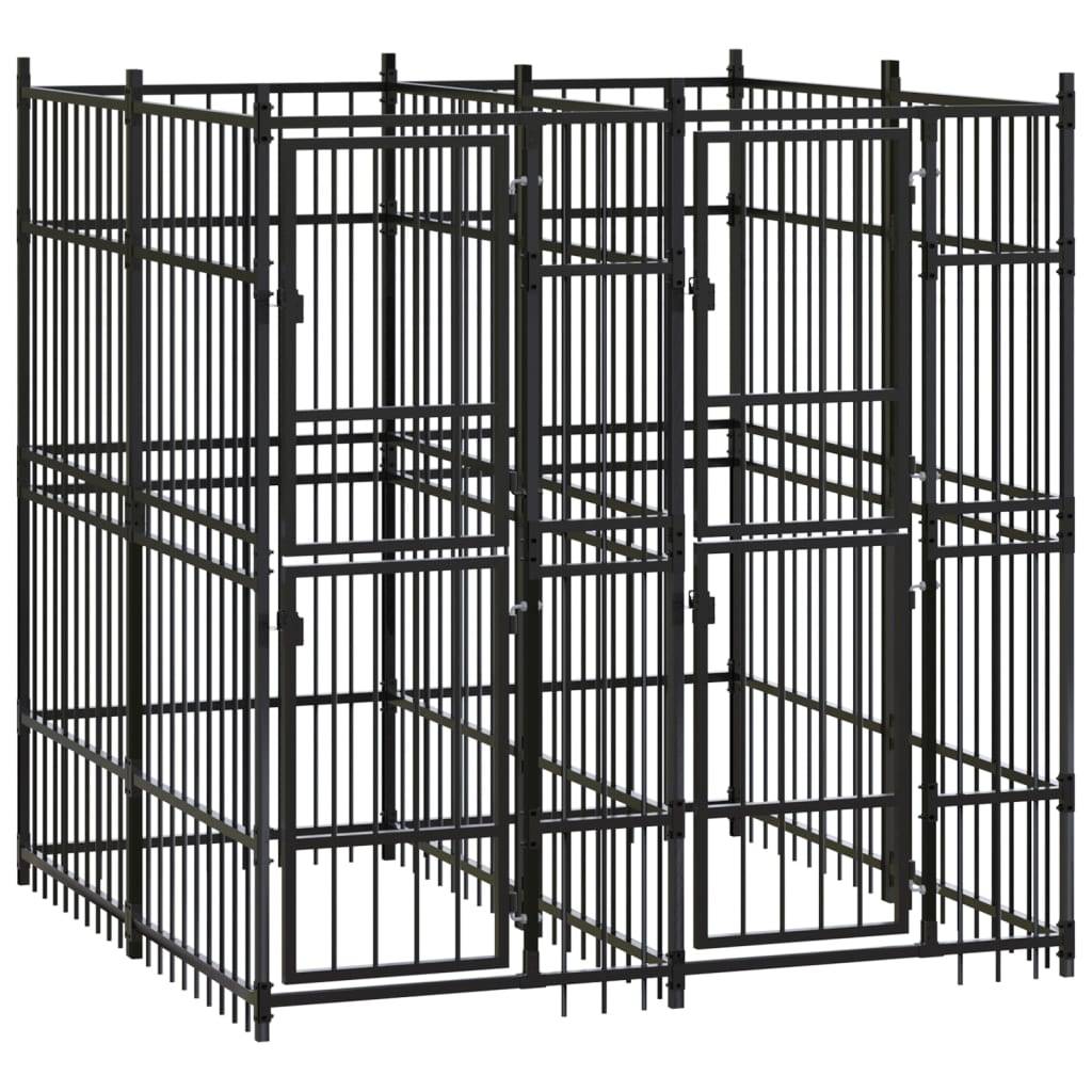 Chenil extérieur pour chien 3,69 m² en acier à barreaux pour jardin Noir – ComfortXL Outdoor Living