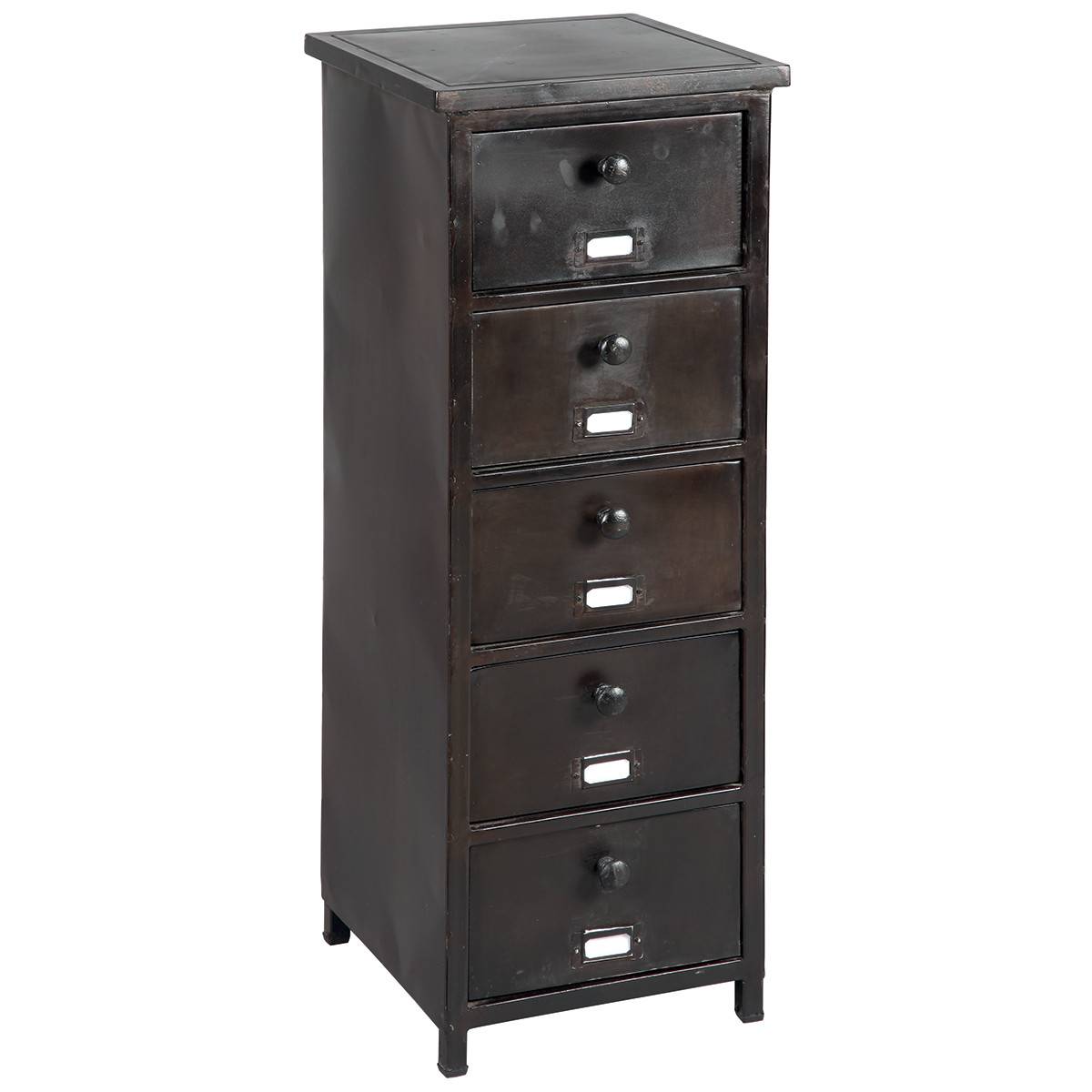 Chiffonnier 5 Tiroirs Indutriel en Acier Noir Vieilli - RUBEN