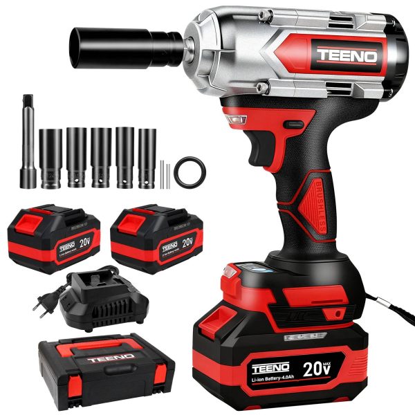 Clé à Chocs Sans Fil Brushless, Couple Maximal 1000N. m, 1/2″ avec Deux Batteries 4,0 Ah,Rotation Enclume 180° & Pivot Tête 90° Clé à Chocs Sans Fil Brushless, Couple Maximal 1000N. m, 1/2″ avec Deux Batteries 4,0 Ah,Rotation Enclume 180° & Pivot Tête 90°