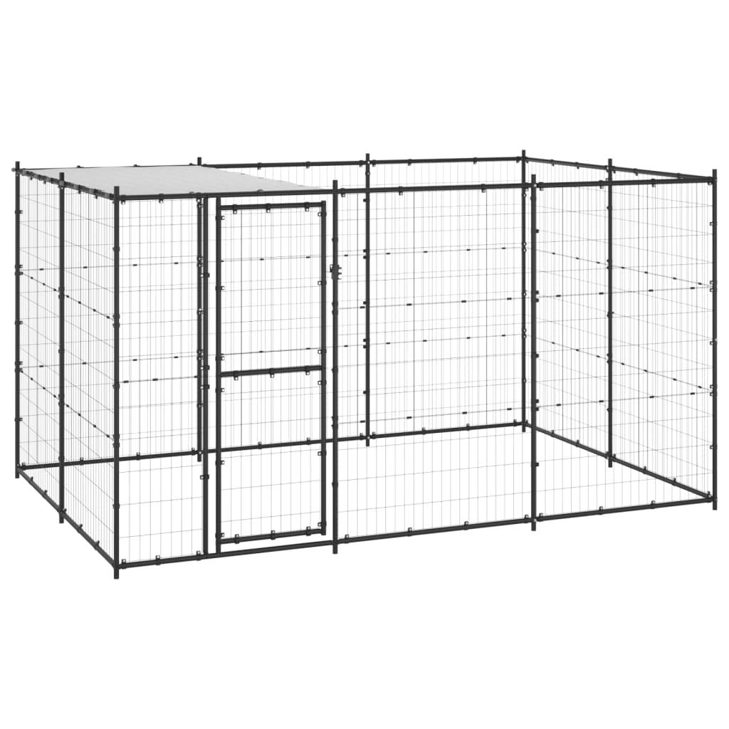 Chenil extérieur Acier thermolaqué avec Toit pour Chien 7,26 m² Noir – ComfortXL Outdoor Living