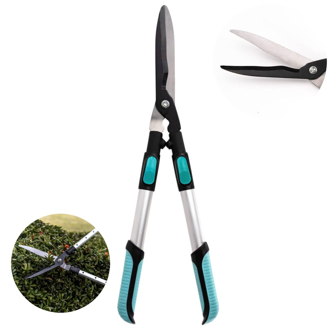 Cisaille à haie lame ondulée - Manche télescopique - Précision de coupe - Confort d'utilisation | 62-80 x 19-25 x 3 cm | Vert et noir | TRENDYFLAIR