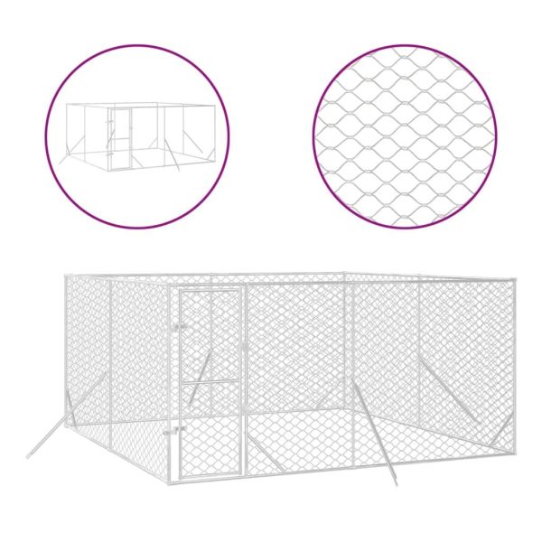 Chenil d’extérieur – Cage d’extérieur pour chiens argenté 4x4x2 m acier galvanisé rj483